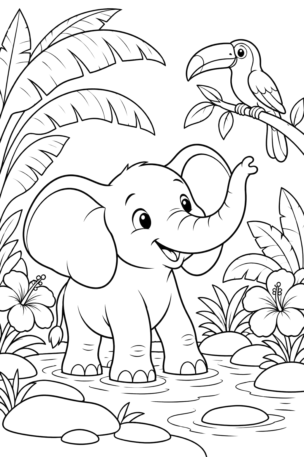 A cute elephant coloring page for kids